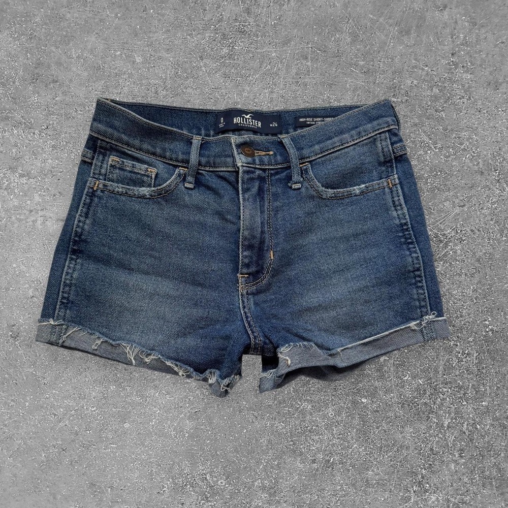 Hollister Co High Rise Short Short Vintage Stretch Denim Blue Shorts W24 Size 0